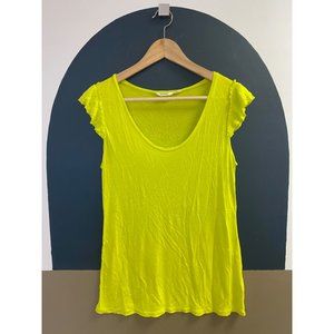 Light-weight scoop neck flutter sleeve neon top